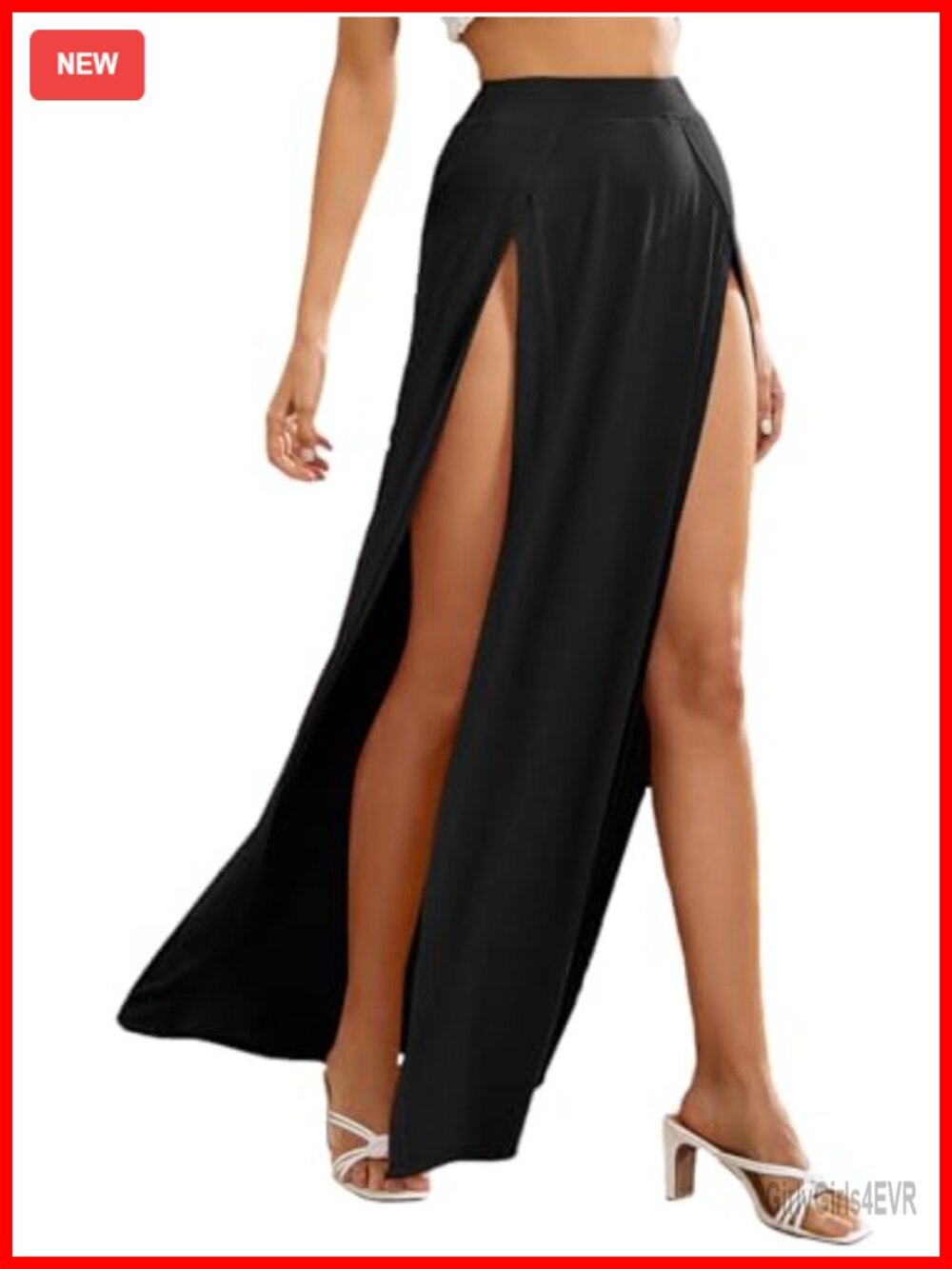 High Waist Split Thigh Maxi Skirt Flowy Long Ankle Length Elastic Waist